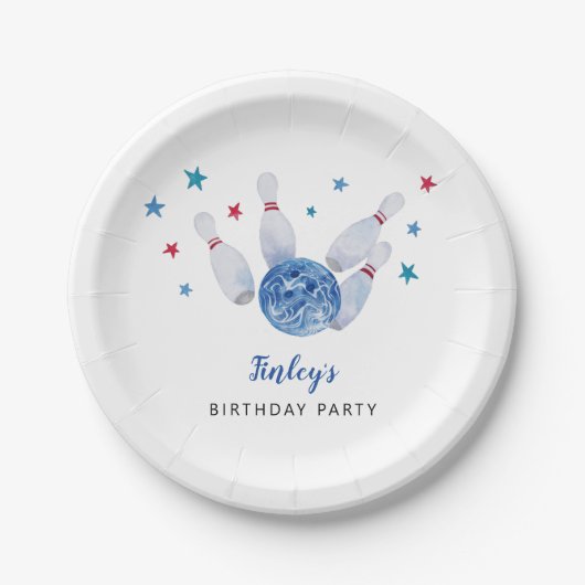 Assiettes En Carton Bowling fête d'anniversaire bleu et rouge (Devant)