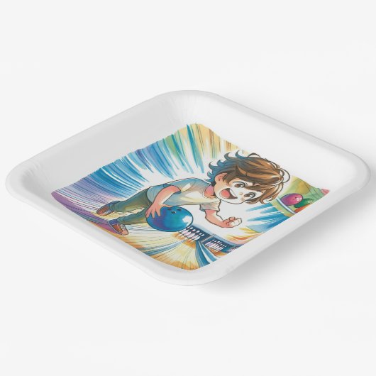 Assiettes En Carton Bowling Party Boy's Anime Birthday (Angulaire)