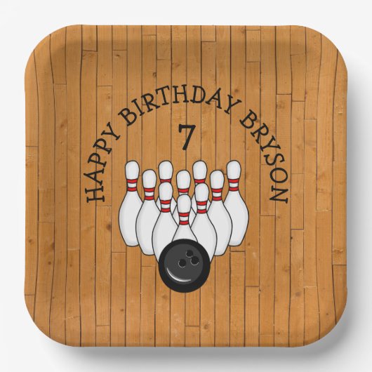 Assiettes En Carton Bowling personnalisé Thème Anniversaire Âge et nom (Recto)