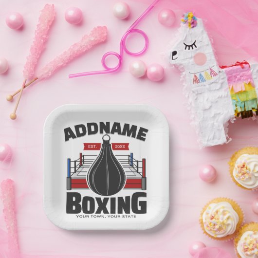 Assiettes En Carton Boxe Anneau AJOUTER NOM Boxer Gym Speed Sac (Fête)