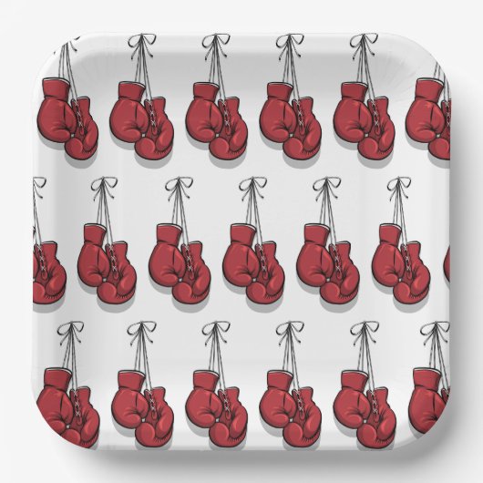 Assiettes En Carton Boxe Anniversaire Fête Gants rouges (Recto)