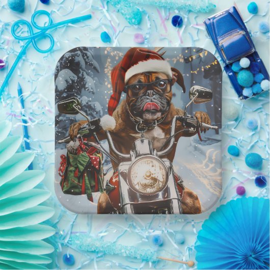 Assiettes En Carton Boxer Chien équitation Moto Noël (Fête)