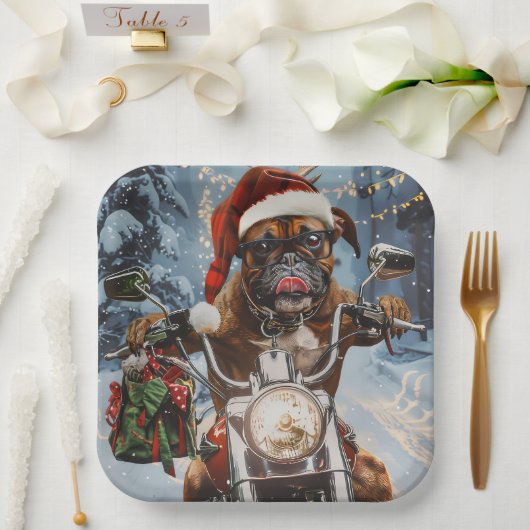 Assiettes En Carton Boxer Chien équitation Moto Noël (Mariage)