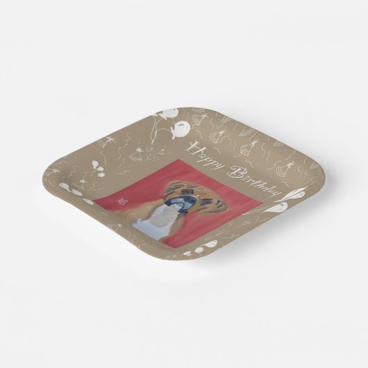 Assiettes En Carton Boxer Chien Heureux Plaques de papier d'anniversai (Angulaire)