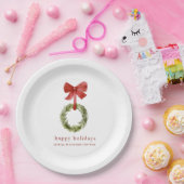 Assiettes En Carton Boxwood Christmas Wreath Red Bow (Fête)