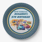 Assiettes En Carton Boy Auto Racing Thème 5ème anniversaire (Devant)