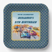 Assiettes En Carton Boy Auto Racing Thème 5ème anniversaire (Recto)