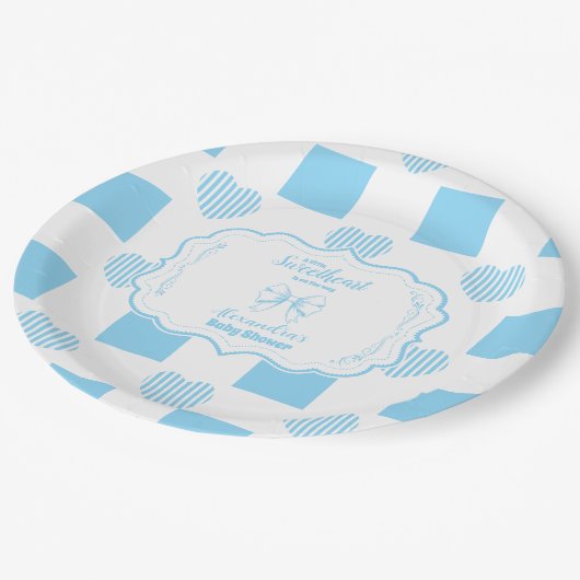 Assiettes En Carton Boy Blue Valentine's Day Hearts Baby shower (Angle)