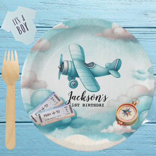 Assiettes En Carton Boy Cute Blue Avion Voyage Anniversaire de enfant