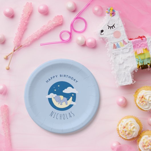 Assiettes En Carton Boy Elephant Blue Dreamy Anniversaire de enfant Pa (Fête)