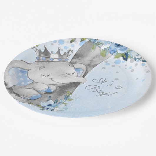 Assiettes En Carton Boy Elephant Prince Baby shower Plaque papier (Angle)
