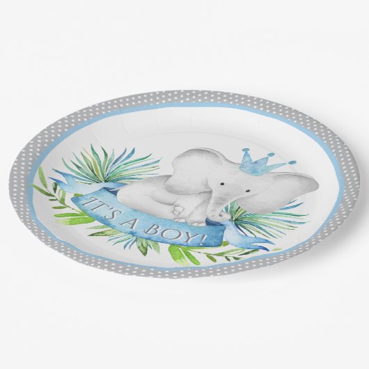 Assiettes En Carton Boy Elephant Prince Baby shower Plaques de papier (Angle)