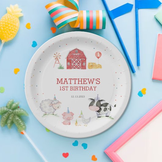 Assiettes En Carton Boy Farm Animaux Red Anniversaire