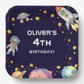 Assiettes En Carton Boy Modern Space Rocket Ship Anniversaire Fête (Recto)