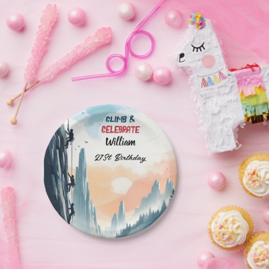 Assiettes En Carton Boy Tree Fun Cliff Rock Escalade 21e anniversaire (Fête)