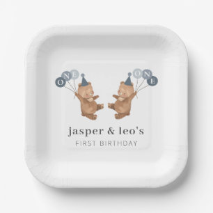 Assiettes En Carton Boy Twins - Bears Casquettes de la fête - 1er anni