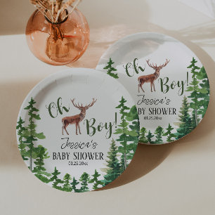 Assiettes En Carton Boy Woodland Deer Baby shower