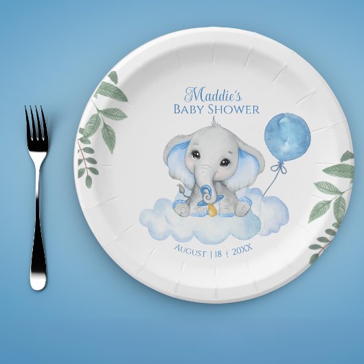 Assiettes En Carton Boys Aquarelle Elephant Baby shower Plaque en papi