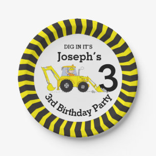 Assiettes En Carton Boys construction 3e anniversaire customisé plaque