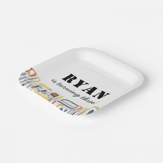 Assiettes En Carton Boy's Construction Builder Anniversaire (Angulaire)