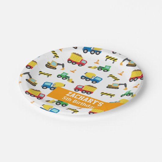 Assiettes En Carton Boys Construction Véhicules Motif fête d'anniversa (Angle)