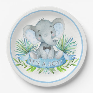 Assiettes En Carton Boys Elephant Baby shower Plaques de papier