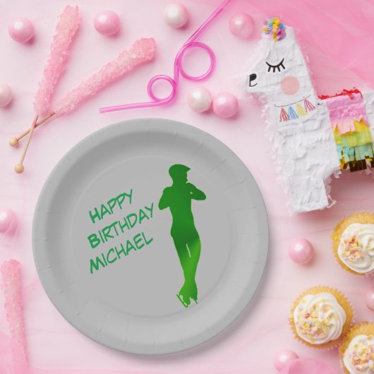 Assiettes En Carton Boys Figure Patinage Vert Anniversaire Papier de f (Fête)
