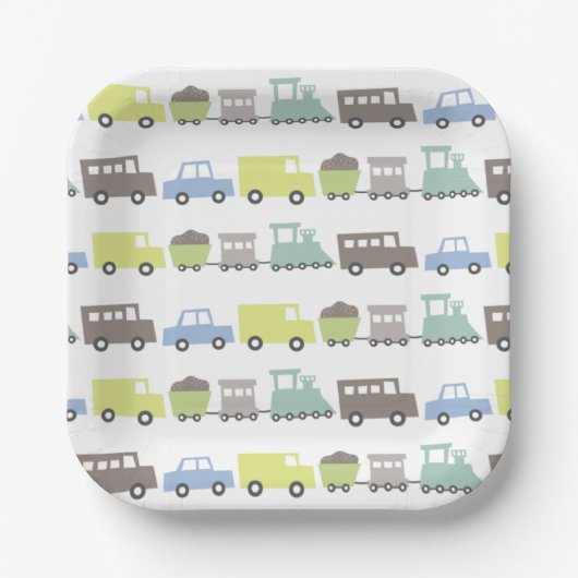 Assiettes En Carton Boys Jouets Pastel Blue Transport Enfant Fête d'an (Recto)