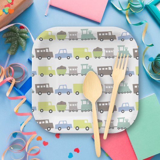 Assiettes En Carton Boys Jouets Pastel Blue Transport Enfant Fête d'an