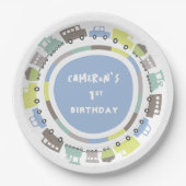 Assiettes En Carton Boys Jouets Pastel Blue Transport Enfant Fête d'an (Devant)