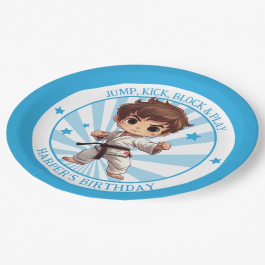 Assiettes En Carton Boy's Karate Martial Arts fête d'anniversaire (Angle)