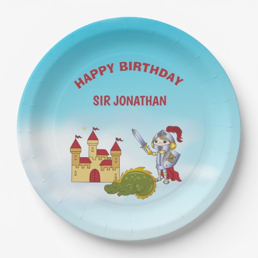 Assiettes En Carton Boys Medieval Chevalier Dragon fête d'anniversaire (Devant)
