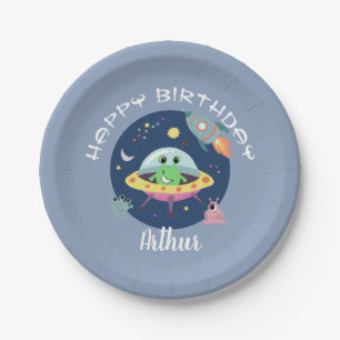 Assiettes En Carton Boys mignon bleu Espace Alien Galaxy Anniversaire