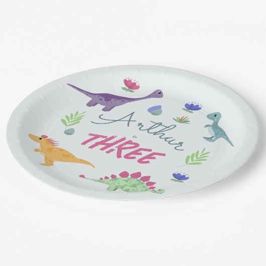 Assiettes En Carton Boys mignonne Jungle T-Rex Dinosaur Anniversaire (Angle)