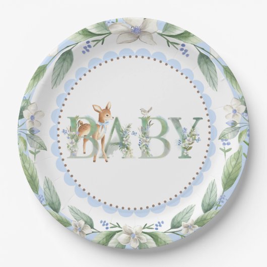 Assiettes En Carton Boys Woodland Deer Plaques en papier Baby shower (Devant)