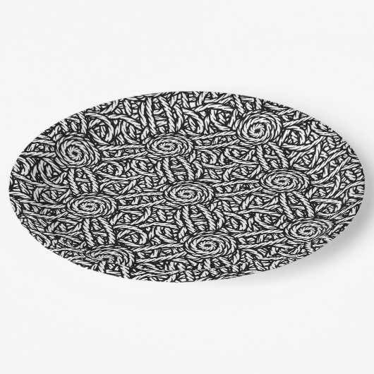 Assiettes En Carton Braided black and white pattern (Angle)