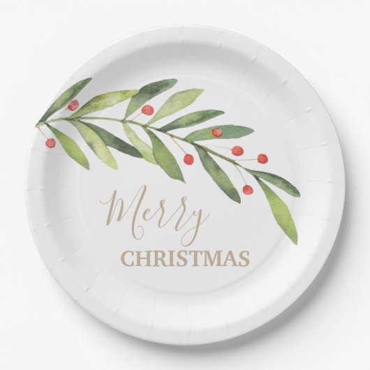 Assiettes En Carton Branch Berries on White Christmas (Devant)