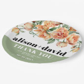 Assiettes En Carton Branche avec rose pêche fleurs mariage fleuri (Angle)