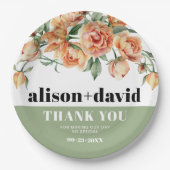 Assiettes En Carton Branche avec rose pêche fleurs mariage fleuri (Devant)