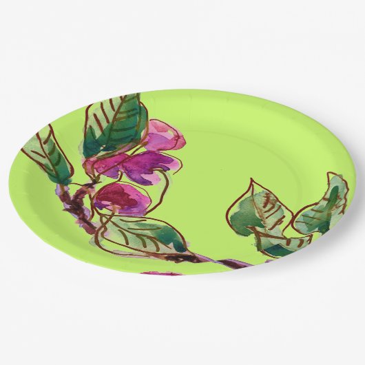 Assiettes En Carton Branche cerise sur vert par Linandara (Angle)