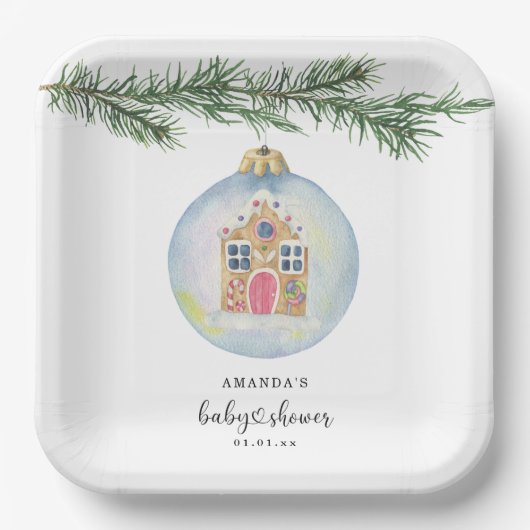 Assiettes En Carton Branche d'hiver avec baby shower jouet (Recto)