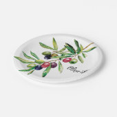Assiettes En Carton Branche d'olive aquarelle (Angle)