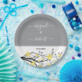 Assiettes En Carton Branche grise avec fleurs jaunes, initiales mariag (Fête)