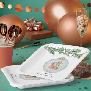 Assiettes En Carton Branche hivernale avec bébé jouet douche