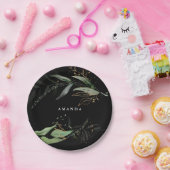 Assiettes En Carton Branche Moderne Eucalyptus Botanique Feuillu Noir (Fête)