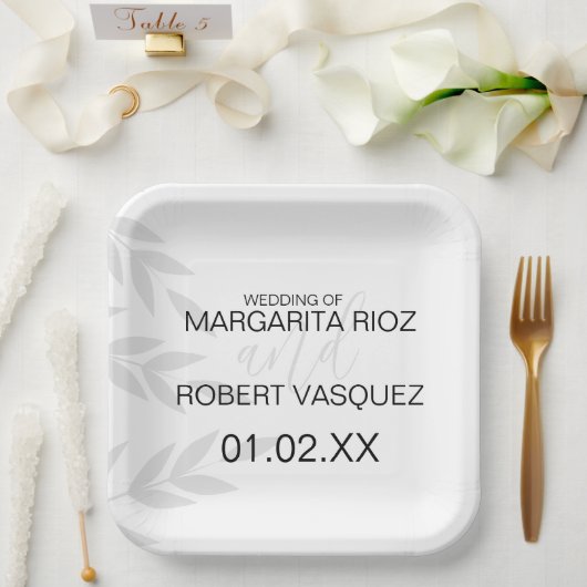 Assiettes En Carton Branche moderne gris noir blanc (Mariage)