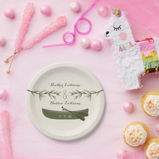 Assiettes En Carton Branches à feuillage persistant + Mariage de canot (Fête)