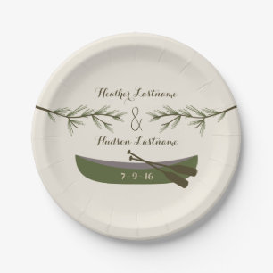 Assiettes En Carton Branches à feuillage persistant + Mariage de canot