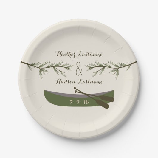 Assiettes En Carton Branches à feuillage persistant + Mariage de canot (Devant)