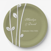 Assiettes En Carton Branches blanches en feuilles (Devant)